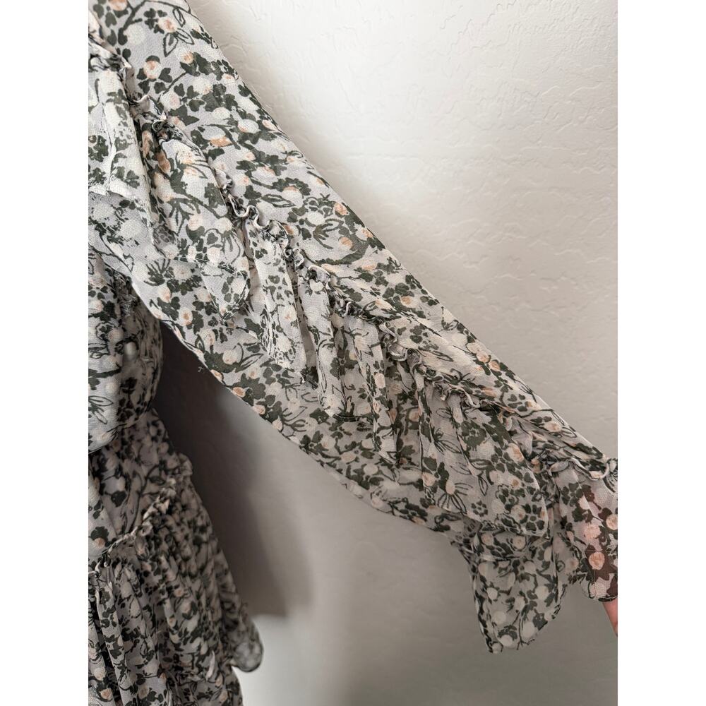 MISA Los Angeles Penelope Floral Pleated Mini Dress Sheer Long Sleeve Boho NWOT - Picture 5 of 7